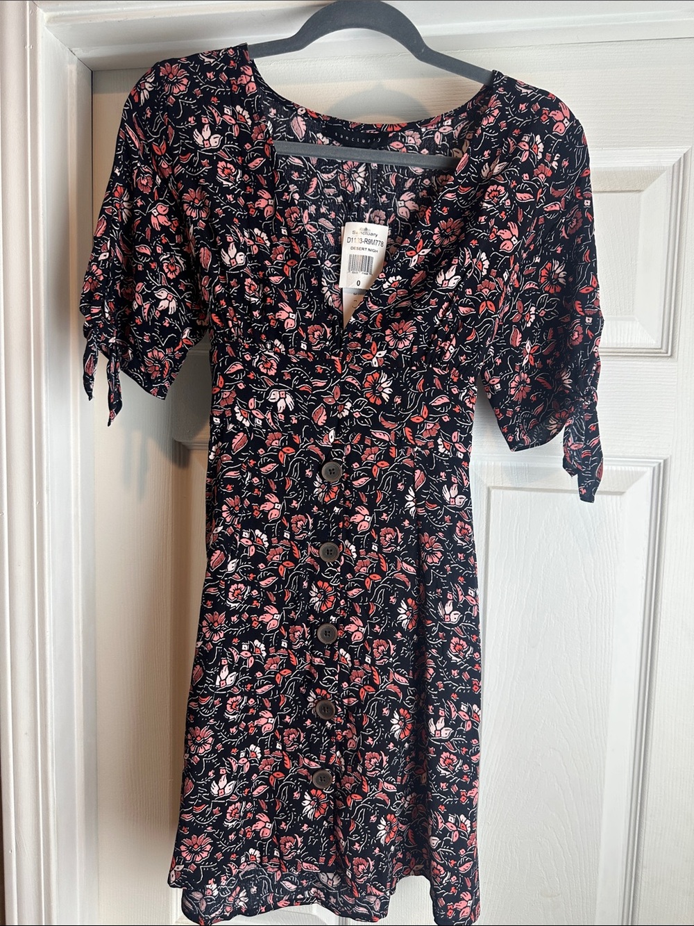 Sanctuary Floral Button-Front Black & Pink Dress Size 0 NWT
